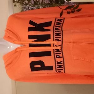 PINK VS Full Zipper Neon Orange Hooded Sweatshirt